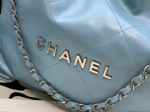 Chanel 22 AS3260 Small Handbag Shiny Calfskin Light Blue Silver - Default Title - View 5