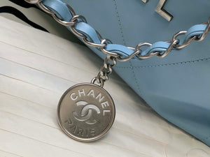 Chanel 22 AS3260 Small Handbag Shiny Calfskin Light Blue Silver - Default Title - View 6