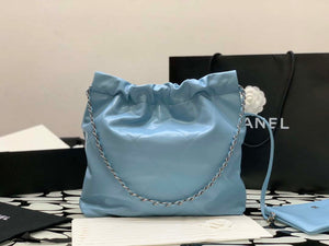 Chanel 22 AS3260 Small Handbag Shiny Calfskin Light Blue Silver - Default Title - View 7