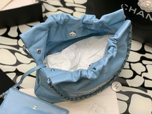 Chanel 22 AS3260 Small Handbag Shiny Calfskin Light Blue Silver - Default Title - View 8
