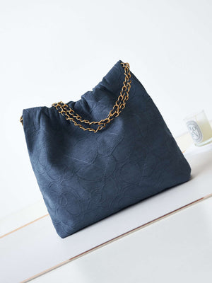 Chanel 22 AS3260 Small Handbag Velvet Navy Blue Gold - Default Title - View 5