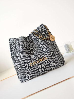 Chanel 22 AS3260 Small Handbag Velvet White &Black Gold - Default Title - View 1