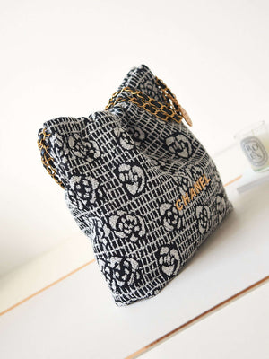 Chanel 22 AS3260 Small Handbag Velvet White &Black Gold - Default Title - View 3