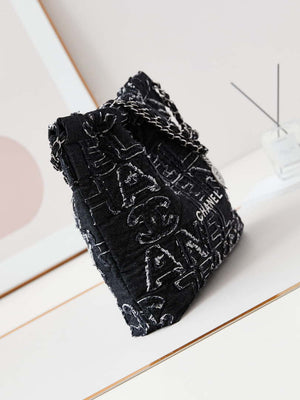 Chanel 22 AS3261 Handbag 24A Black Denim embroidered & Silver-Tone Metal - Default Title - View 3