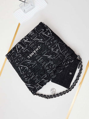 Chanel 22 AS3261 Handbag 24A Black Denim embroidered & Silver-Tone Metal - Default Title - View 7