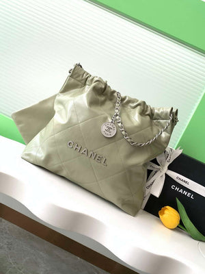 Chanel 22 AS3261 Handbag 24K Shiny Calfskin Light Green Silver - Default Title - View 1