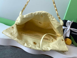 Chanel 22 AS3261 Handbag 24C Shiny Calfskin Light Yellow Gold - Default Title - View 5