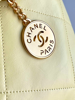 Chanel 22 AS3261 Handbag 24C Shiny Calfskin Light Yellow Gold - Default Title - View 8