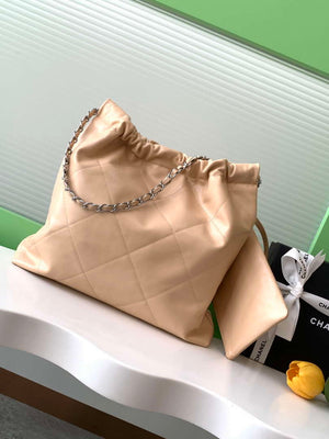 Chanel 22 AS3261 Handbag 24K Shiny Calfskin Apricot Silver - Default Title - View 3