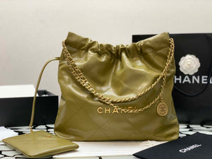 Chanel 22 Handbag Shiny Calfskin Gold AS3261 Lemon Yellow - Default Title - View 1