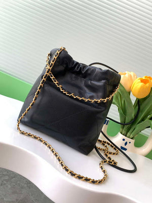 Chanel 22 AS3980 Mini Handbag 25C Shiny Calfskin & Gold -Tone Metal Black - Default Title - View 3