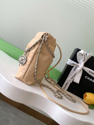 Chanel 22 AS3980 Mini Handbag 25C Shiny Calfskin & Silver-Tone Metal Apricot - Default Title - View 2