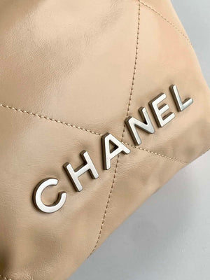 Chanel 22 AS3980 Mini Handbag 25C Shiny Calfskin & Silver-Tone Metal Apricot - Default Title - View 6