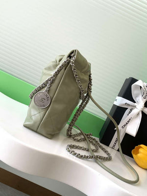 Chanel 22 AS3980 Mini Handbag 25C Shiny Calfskin & Silver-Tone Metal Light Green - Default Title - View 2