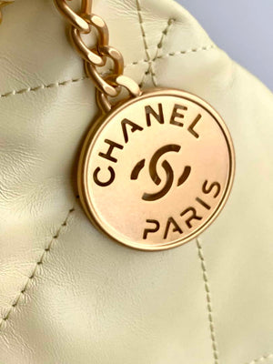 Chanel 22 AS3980 Mini Handbag 25C Shiny Calfskin & Gold -Tone Metal Light Yellow - Default Title - View 8