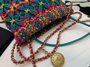 Chanel 22 AS3980 Mini Handbag Calfskin knotted lace and gold-tone metal Dark green & pink - Default Title - View 6