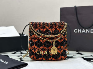 Chanel 22 AS3980 Mini Handbag Calfskin knotted lace and gold-tone metal Orange & black - Default Title - View 1