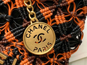Chanel 22 AS3980 Mini Handbag Calfskin knotted lace and gold-tone metal Orange & black - Default Title - View 3