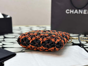 Chanel 22 AS3980 Mini Handbag Calfskin knotted lace and gold-tone metal Orange & black - Default Title - View 5