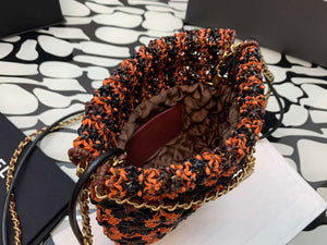 Chanel 22 AS3980 Mini Handbag Calfskin knotted lace and gold-tone metal Orange & black - Default Title - View 6