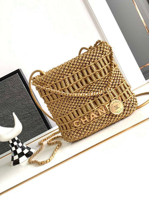 Chanel 22 AS3980 Mini Handbag Calfskin knotted lace gold-tone metal Gold - Default Title - View 1