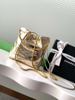 Chanel 22 AS3980 Mini Handbag Shiny Calfskin & Gold-Tone Metal Gold - Default Title - View 3