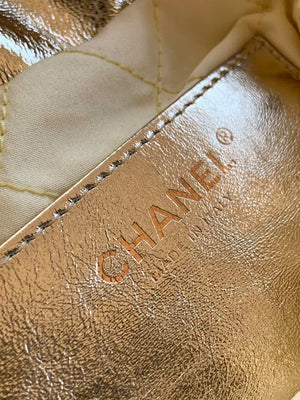 Chanel 22 AS3980 Mini Handbag Shiny Calfskin & Gold-Tone Metal Gold - Default Title - View 9