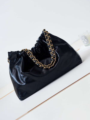 Chanel 22 Bag AS4486 Small Handbag Shiny Calfskin Black With Gold - Default Title - View 3