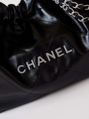 Chanel 22 Bag AS4486 Small Handbag Shiny Calfskin Black With Silver - Default Title - View 2