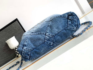 Chanel 22 Backpack AS3859 Denim Blue canvas With Sliver Logo - Default Title - View 4