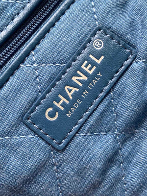 Chanel 22 Backpack AS3859 Denim Blue canvas With Sliver Logo - Default Title - View 8