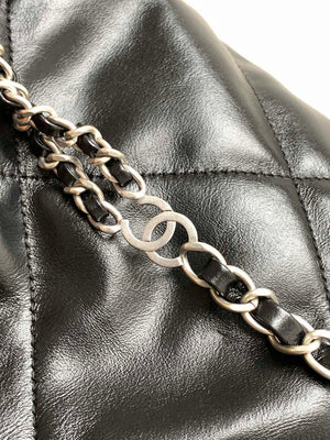 Chanel 22 Backpack AS3859 Shiny Black Calfskin With Sliver Logo - Default Title - View 6