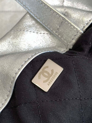 Chanel 22 Backpack AS3859 Shiny Silver Calfskin With Sliver Logo - Default Title - View 8