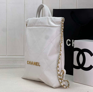 Chanel 22 Backpack AS3859 Shiny White Calfskin With Gold - Default Title - View 2