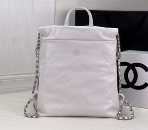 Chanel 22 Backpack AS3859 Shiny White Calfskin With Silver - Default Title - View 3