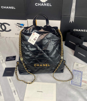 Chanel 22 Backpack Shiny Calfskin AS3313 Black Gold - Default Title - View 1