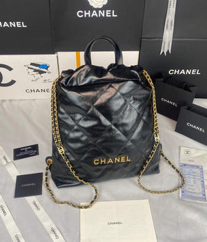 Chanel 22 Backpack Shiny Calfskin AS3313 Black Gold - Default Title - View 2