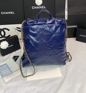 Chanel 22 Backpack Shiny Calfskin AS3313 Blue Gold - Default Title - View 2