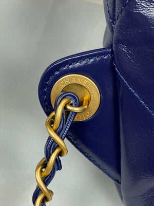 Chanel 22 Backpack Shiny Calfskin AS3313 Blue Gold - Default Title - View 5