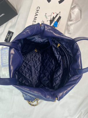 Chanel 22 Backpack Shiny Calfskin AS3313 Blue Gold - Default Title - View 7