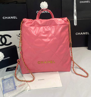 Chanel 22 Backpack Shiny Calfskin AS3313 Pink Gold - Default Title - View 1