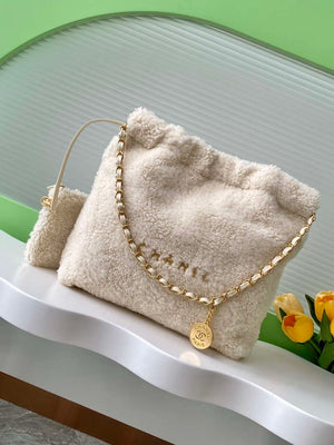 Chanel 22 bag AS3260 Small Handbag Sheep wool Beige - Default Title - View 1