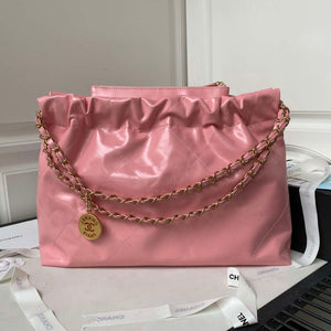 Chanel 22 Bag AS4486 Handbag Shiny Calfskin Pink With Gold - Default Title - View 2