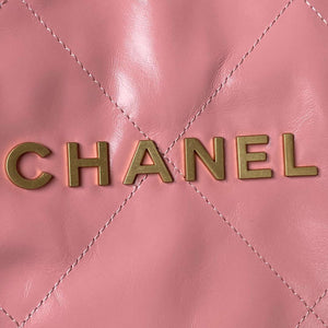 Chanel 22 Bag AS4486 Handbag Shiny Calfskin Pink With Gold - Default Title - View 3