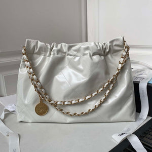 Chanel 22 Bag AS4486 Handbag Shiny Calfskin White With Gold - Default Title - View 2