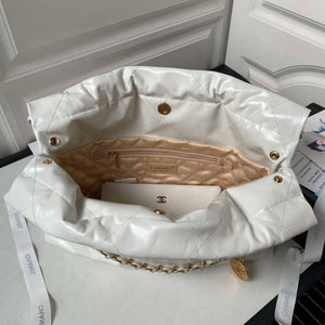 Chanel 22 Bag AS4486 Handbag Shiny Calfskin White With Gold - Default Title - View 6