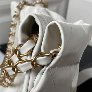Chanel 22 Bag AS4486 Handbag Shiny Calfskin White With Gold - Default Title - View 7