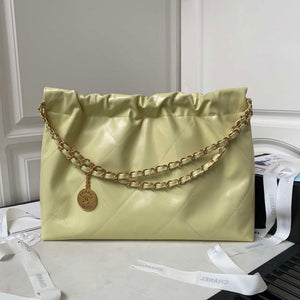 Chanel 22 Bag AS4486 Handbag Shiny Calfskin Yellow With Gold - Default Title - View 2