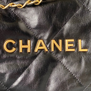 Chanel 22 Handbag AS3261 Shiny Calfskin Gold-Tone Metal Black Logo Gold - Default Title - View 4