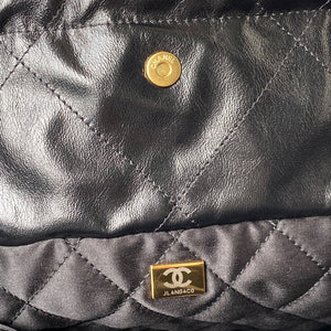 Chanel 22 Handbag AS3261 Shiny Calfskin Gold-Tone Metal Black Logo Gold - Default Title - View 7